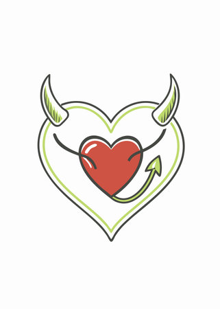 Minimalist Red devil heart on white backgroundのイラスト素材