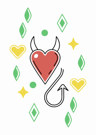 Minimalist Red devil heart on white backgroundのイラスト素材