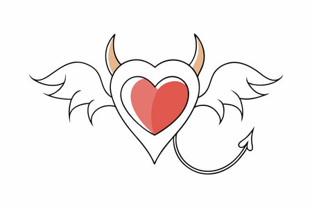 Minimalist Red devil heart on white backgroundのイラスト素材