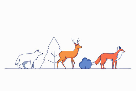 Minimalist Wild animals on white backgroundのイラスト素材