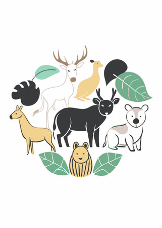 Minimalist Wild animals on white backgroundのイラスト素材
