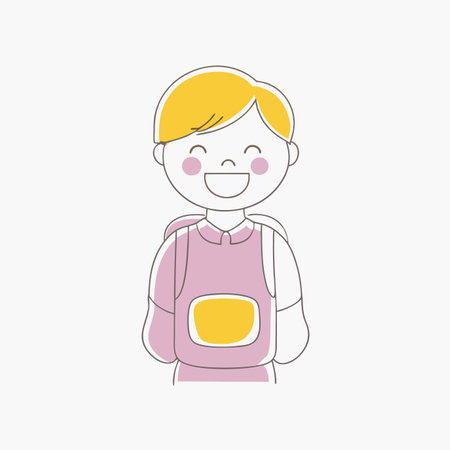 Minimalist Boy smiling with backpack on white backgroundのイラスト素材