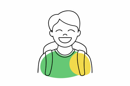 Minimalist Boy smiling with backpack on white backgroundのイラスト素材
