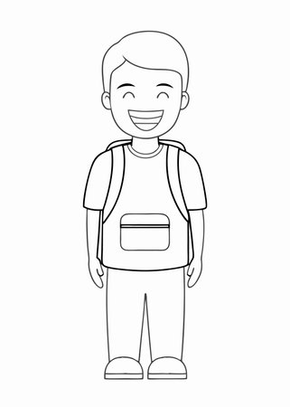 Minimalist Boy smiling with backpack on white backgroundのイラスト素材