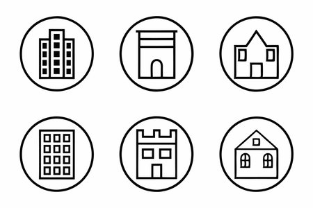 Building icons collection on white backgroundのイラスト素材