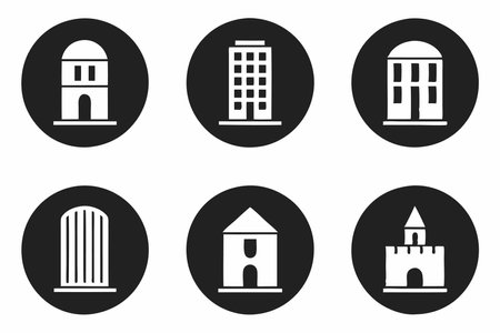 Building icons collection on white backgroundのイラスト素材
