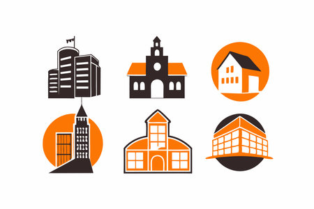 Building icons collection on white backgroundのイラスト素材
