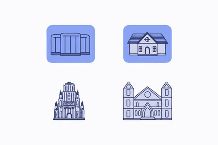 Building icons collection on white backgroundのイラスト素材