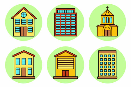 Building icons collection on white backgroundのイラスト素材