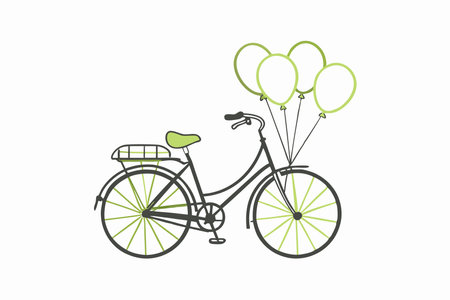 Hand drawn bicycle with balloons on white backgroundのイラスト素材