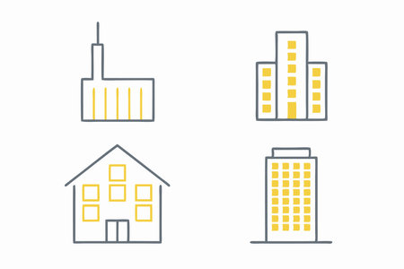 Minimalist building icons set on white backgroundのイラスト素材
