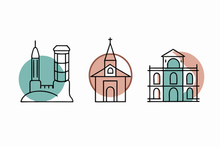 Minimalist building icons set on white backgroundのイラスト素材