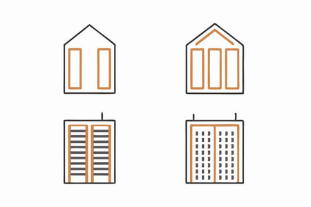 Minimalist building icons set on white backgroundのイラスト素材