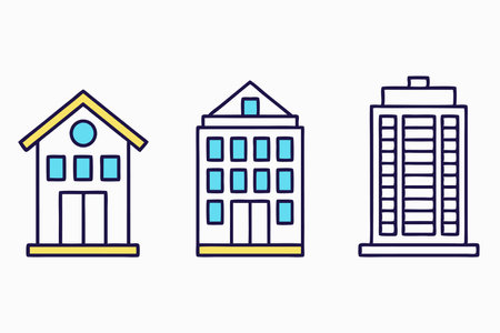Minimalist building icons set on white backgroundのイラスト素材