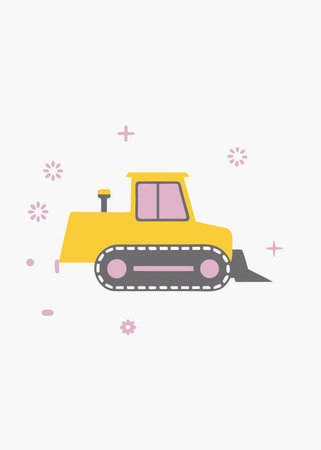 Bulldozer icon in flat style. Vector illustration on white background.のイラスト素材