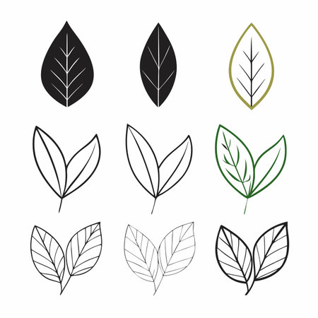 Minimalist leaf icons set on white background