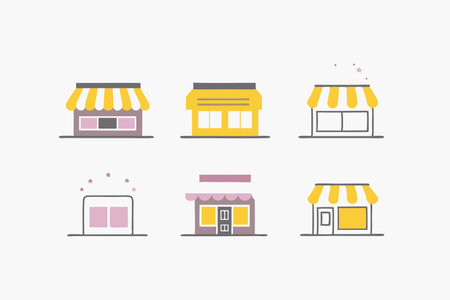 Store building icons collection on white backgroundのイラスト素材