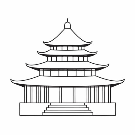 Minimalist Chinese temple on white backgroundのイラスト素材