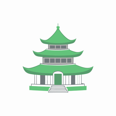Minimalist Chinese temple on white backgroundのイラスト素材