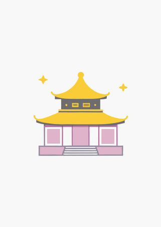 Minimalist Chinese temple on white backgroundのイラスト素材