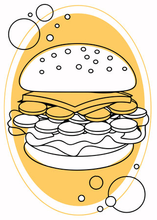 Minimalist flying burger on white backgroundのイラスト素材