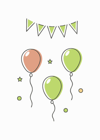 Minimalist Colorful festive balloons on white backgroundのイラスト素材