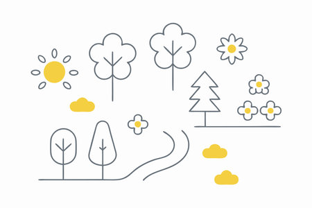 Natural illustration in line style on white backgroundのイラスト素材