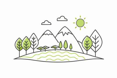 Natural illustration in line style on white backgroundのイラスト素材