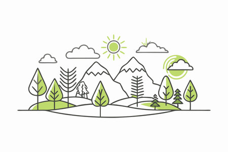 Natural illustration in line style on white backgroundのイラスト素材