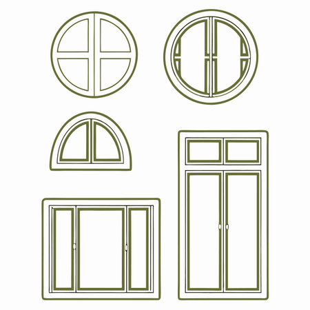 Windows and glass doors icons set on white backgroundのイラスト素材