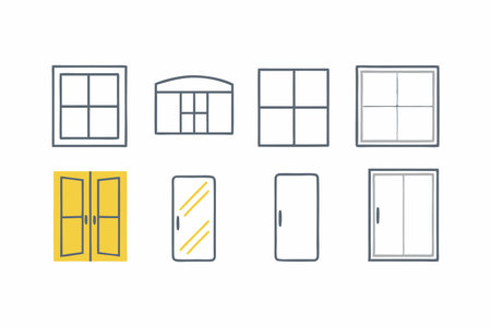 Windows and glass doors icons set on white background