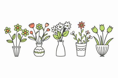 Assorted flower arrangements on white backgroundのイラスト素材