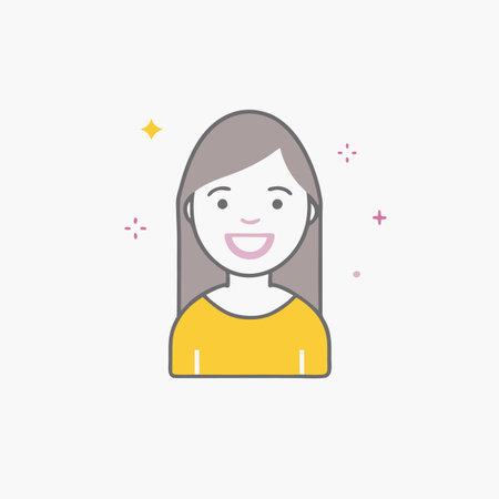 Minimalist Smiling women on white backgroundのイラスト素材