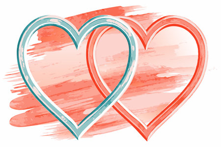 Brush stroke two heart on white backgroundのイラスト素材