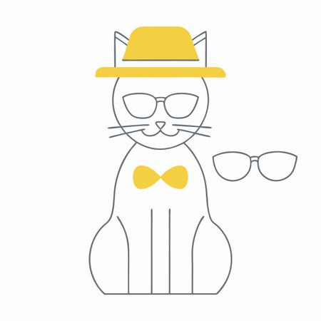 Minimalist Cat Sitting With Hat And Glasses on white backgroundのイラスト素材