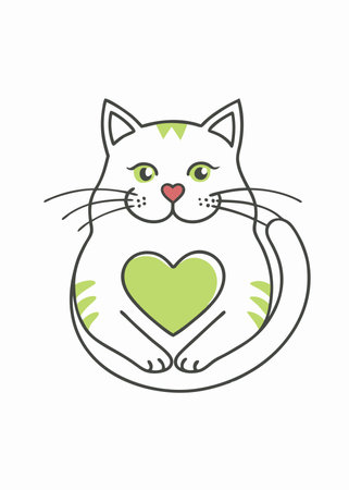 Minimalist Cute Cat With Love Heart on white backgroundのイラスト素材