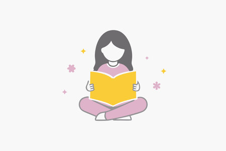 Minimalist Woman reading on white backgroundのイラスト素材