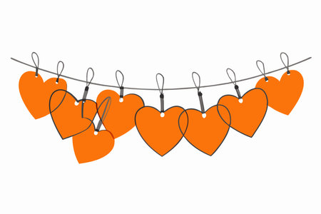 Paper hearts hanging on the clotheslineのイラスト素材