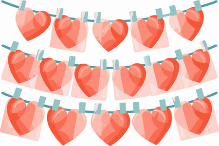 Paper hearts hanging on the clotheslineのイラスト素材