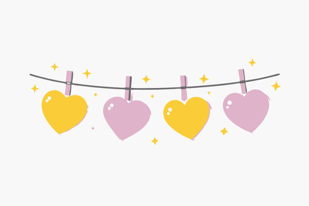 Paper hearts hanging on the clotheslineのイラスト素材
