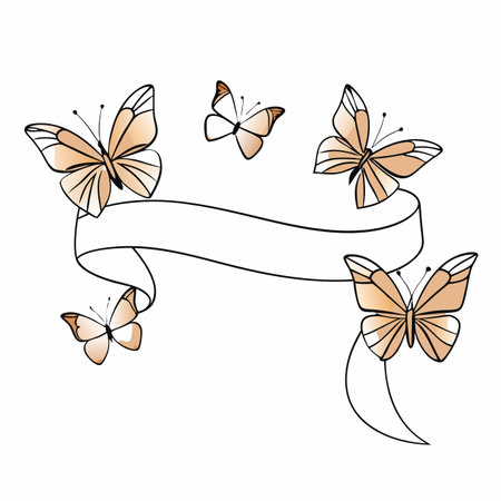 Ribbon with butterflies on white backgroundのイラスト素材