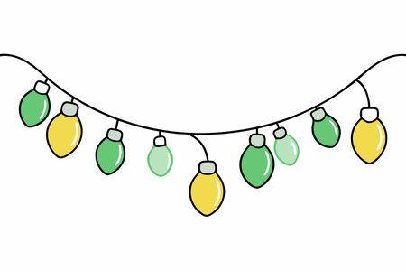 Watercolor garland of bulbs on white backgroundのイラスト素材