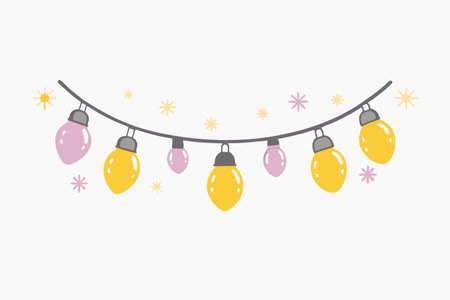 Watercolor garland of bulbs on white backgroundのイラスト素材