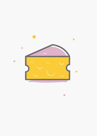 Minimalist Cheese Cartoon Icon on white background
