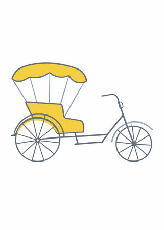 Minimalist Rickshaw puller on white background