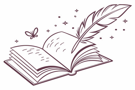 Minimalist Covered opened book with pages fluttering on white backgroundのイラスト素材