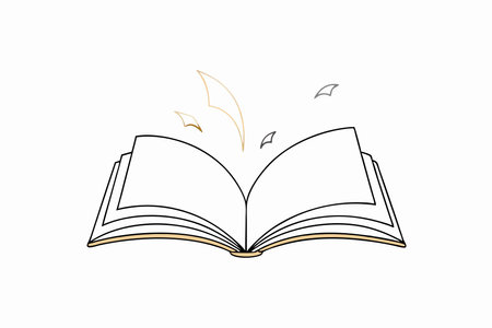 Minimalist Covered opened book with pages fluttering on white backgroundのイラスト素材