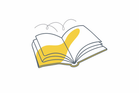 Minimalist Covered opened book with pages fluttering on white backgroundのイラスト素材