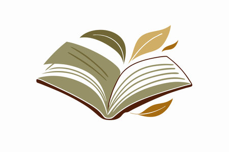 Minimalist Covered opened book with pages fluttering on white backgroundのイラスト素材