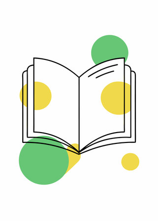 Minimalist Covered opened book with pages fluttering on white backgroundのイラスト素材